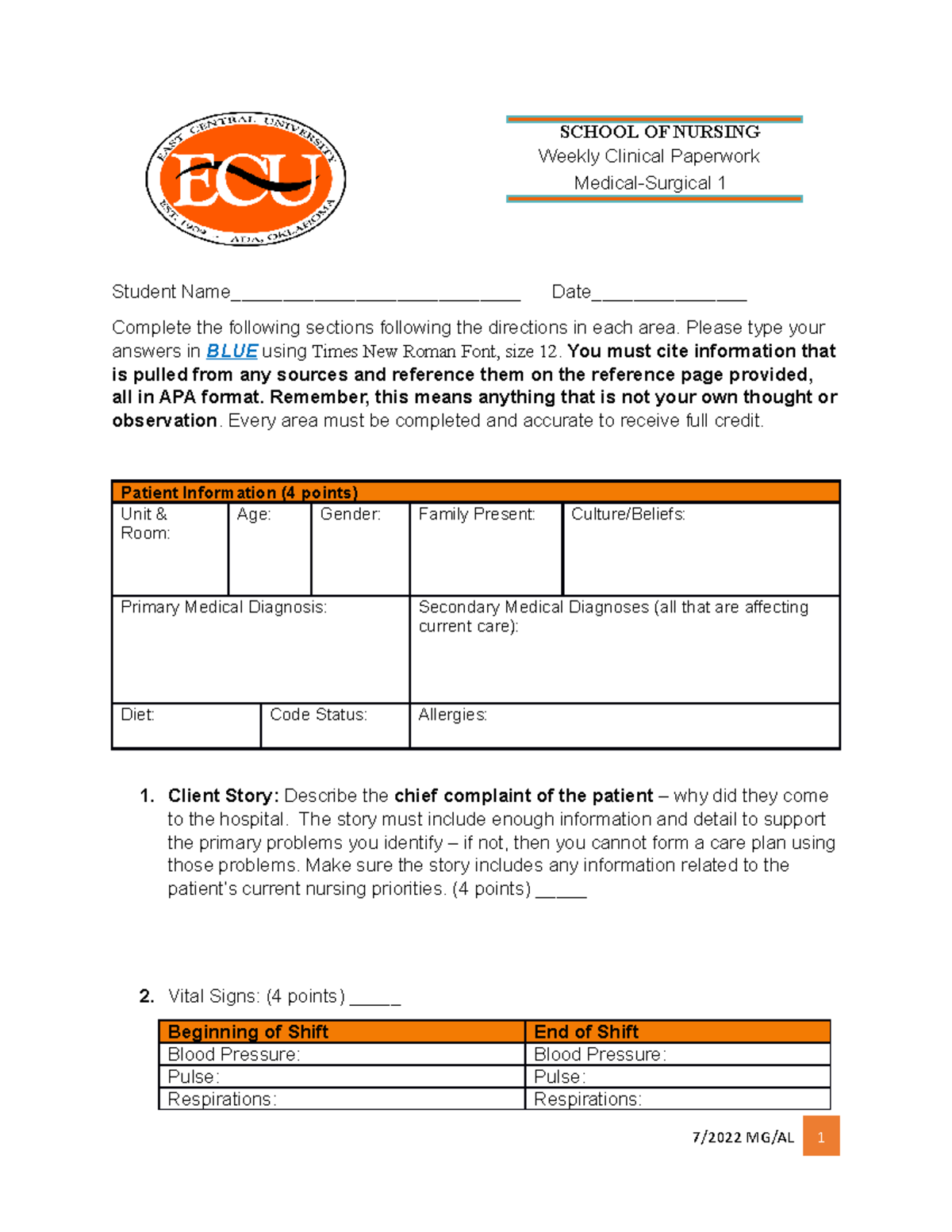 Med Surg 1 And 2 Clinical Paperwork 6 School Of Nursing Weekly Clinical Paperwork Studocu