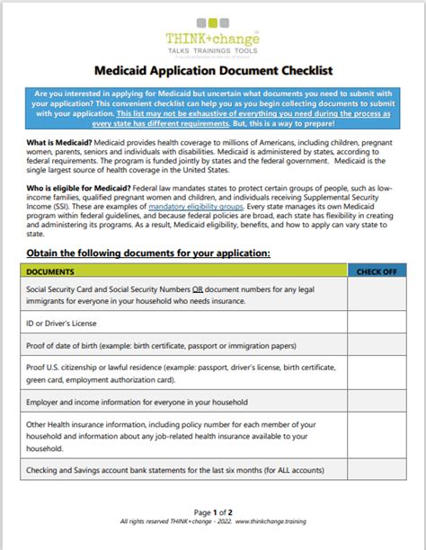 Medicaid Application Checklist Form Printable Pdf Download