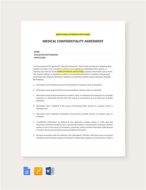 Medical Confidentiality Agreement Template Database