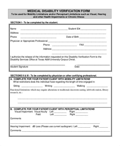 Medical Disability Form Template Pdf Printable Sample