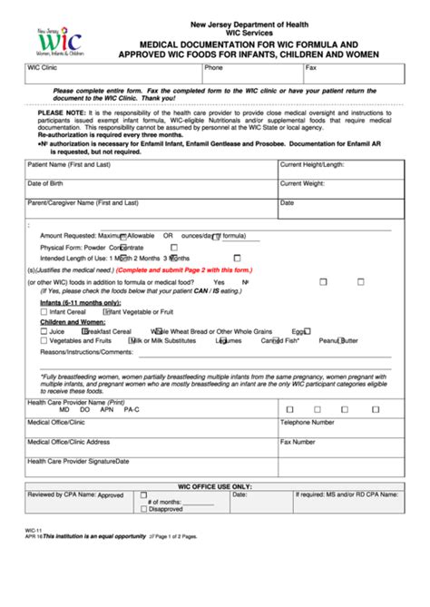 Medical Documentation For Wic Formula And Approved Wic Foods