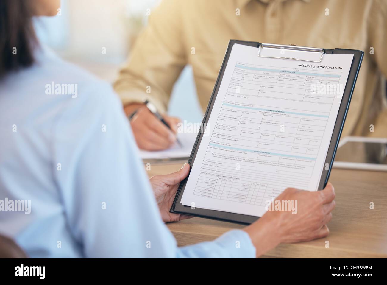 Medical Documents Patient With Clipboard And Health With Insurance And Contract Healthcare