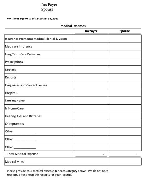 Medical Expenses Worksheet Download Fillable Pdf Templateroller