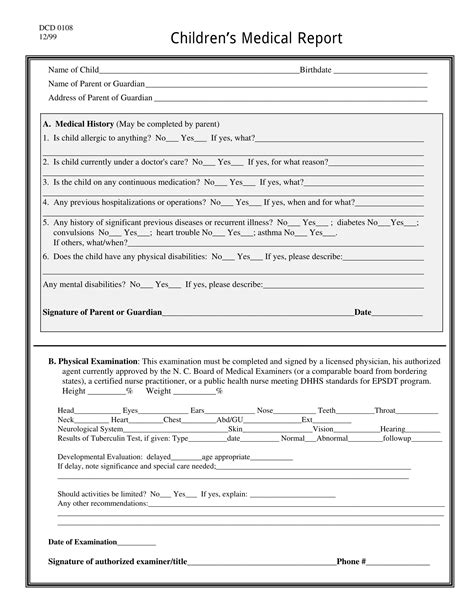 Medical Form For Kids