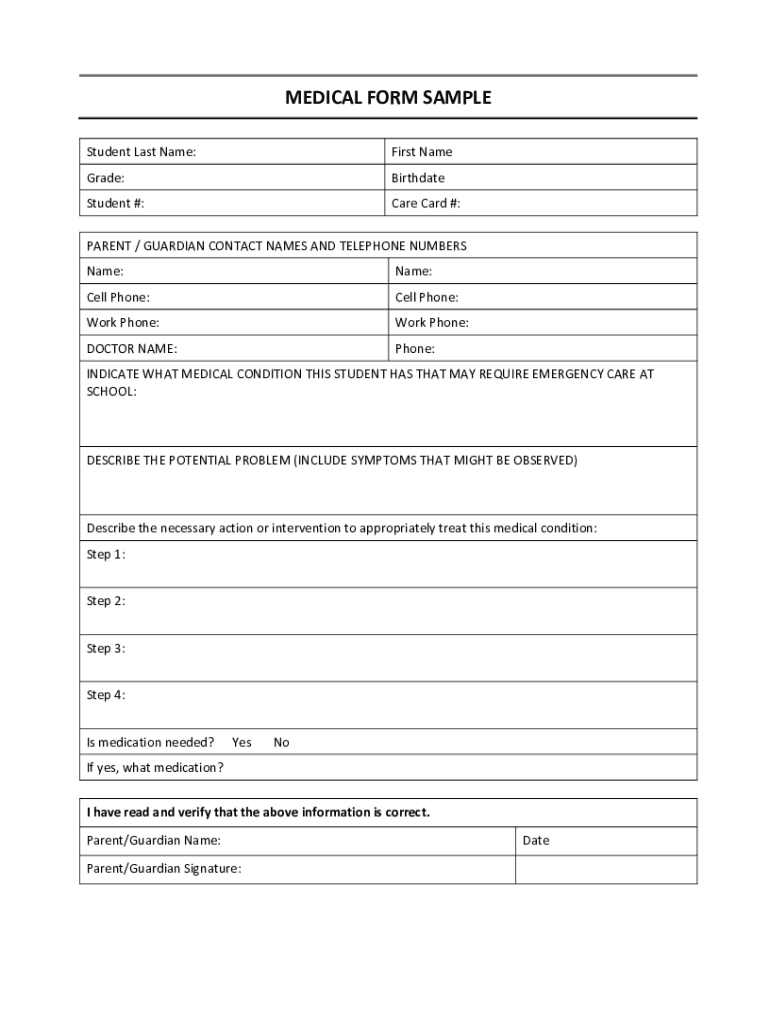 Medical Form Sample In Word And Pdf Formats