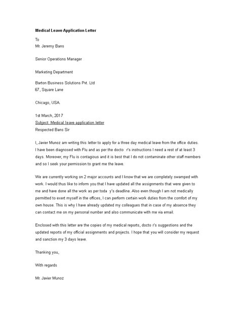 Medical Leave Application Letter Templates At Allbusinesstemplates Com