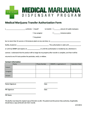 Medical Marijuana Transfer Authorization Form Oregon Gov Oregon