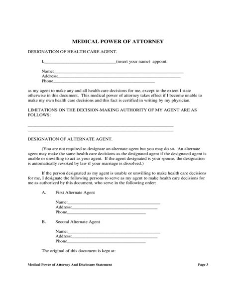 Medical Power Of Attorney And Disclosure Statement Texas Free Download