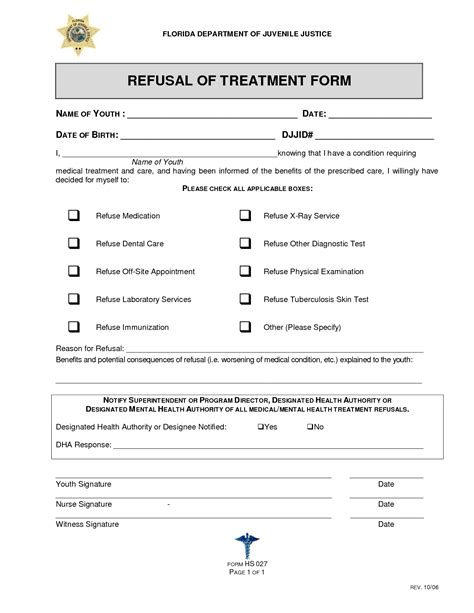 Medical Refusal Form Printable