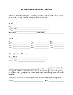 Medical Release Form For Pet Sitter Fill Online Printable Fillable