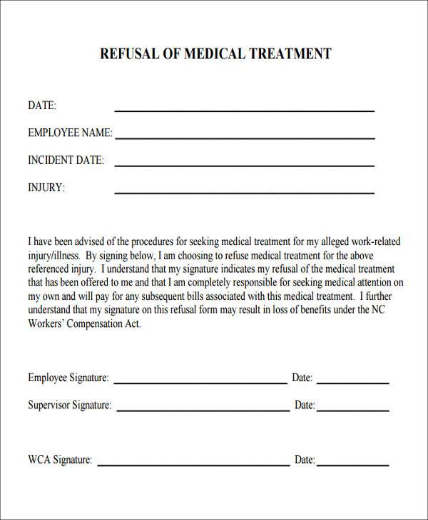 Medical Treatment Refusal Form Template Amulette Serviceform Net