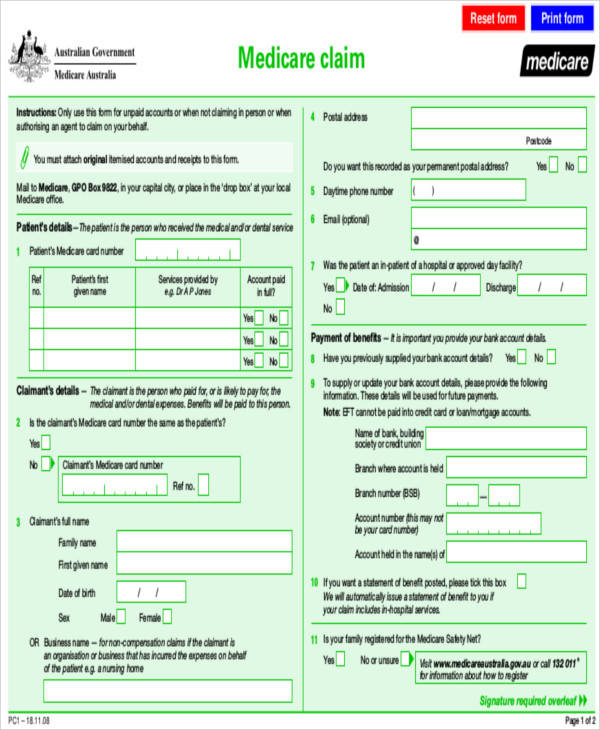 Medicare Two Way Claim Form Fill Online Printable Fillable Blank