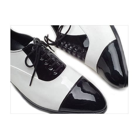 Men Amp 39 S Glossy Black Amp White Lace Up Straight Tips Dress Shoes