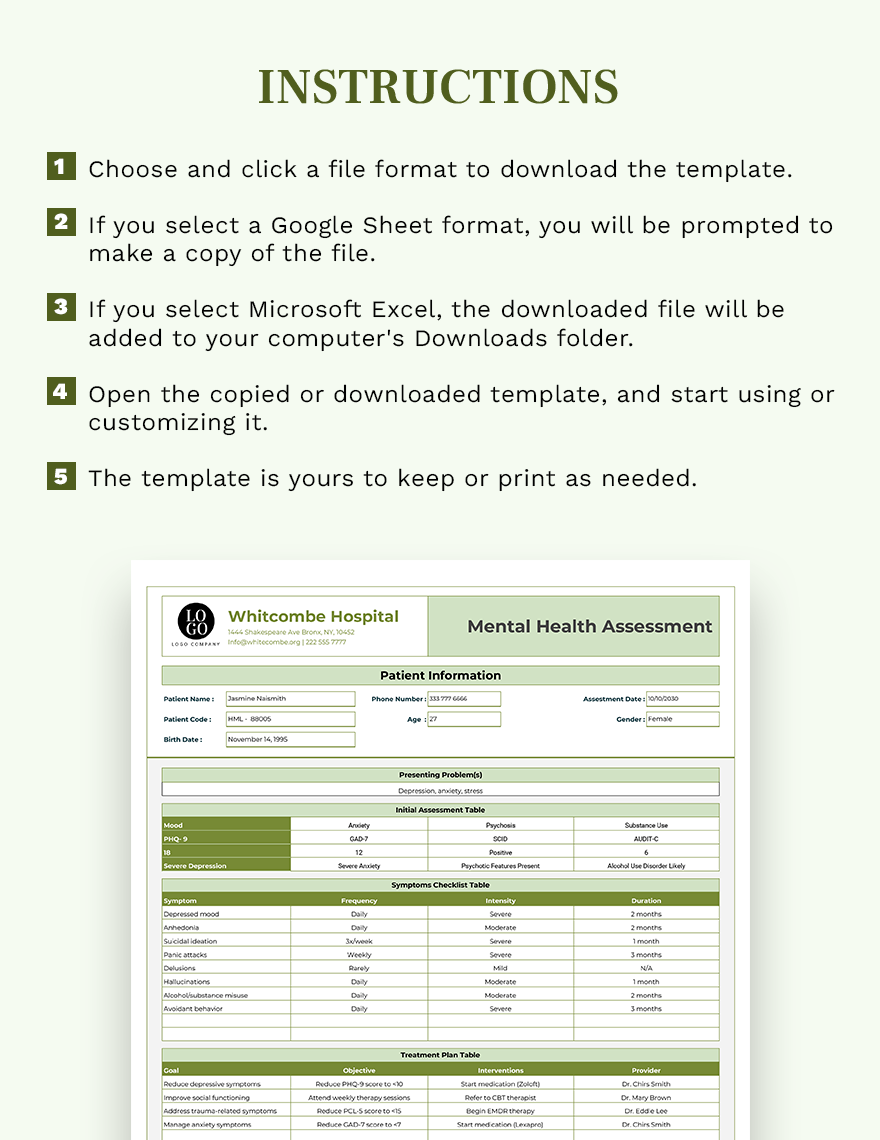 Mental Health Assessment Template For Nurses Pdf Template