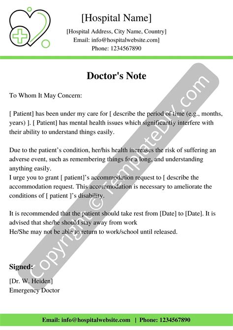 Mental Health Doctors Note Template