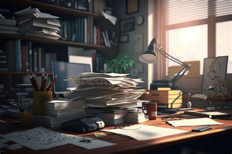 Messy Office Desk With A Lot Of Paperwork And Documents Generative Ai Stock Image Image Of