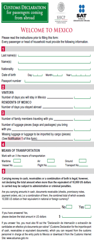 Mexico Health Declaration Form Printable Printable Forms Free Online