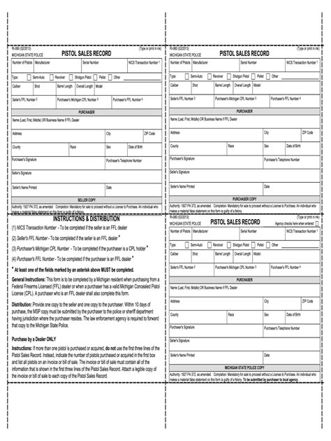 Michagan Pistol Sales Record Fillable Fill And Sign Printable Template Online Us Legal Forms