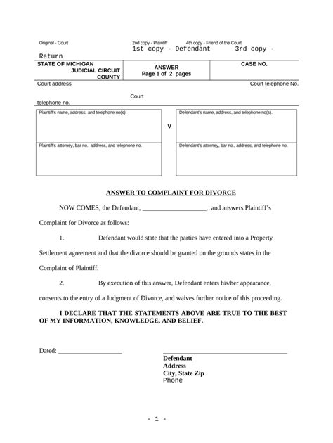 Michigan Divorce Doc Template Pdffiller