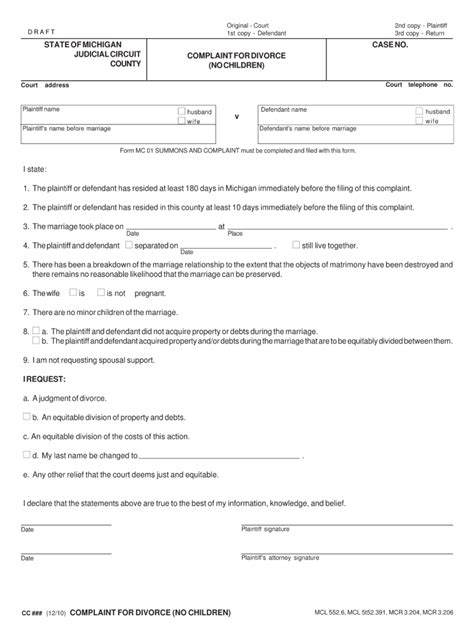 Michigan Divorce Forms Free Templates In Pdf Word Excel To Print