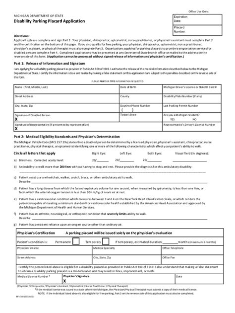 Michigan Handicap Parking Form Fill Out Sign Online Dochub