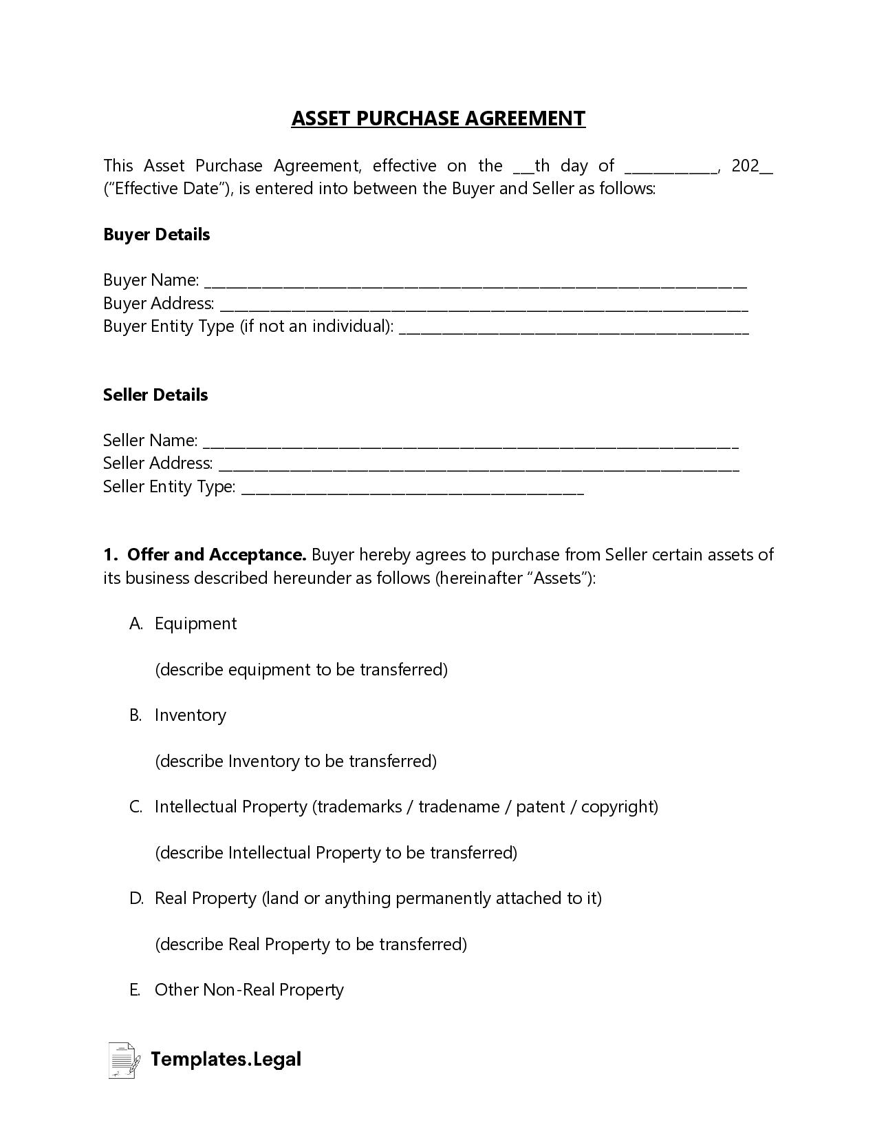 Michigan Purchase Agreement Templates Free Word Pdf Odt