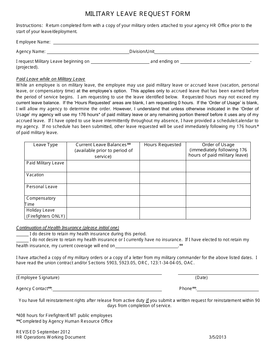 Military Leave Form Template 123Formbuilder