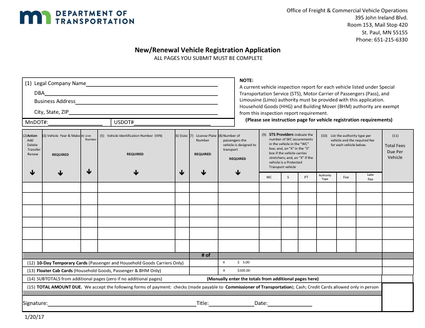 Minnesota New Renewal Vehicle Registration Application Form Fill Out Sign Online And Download