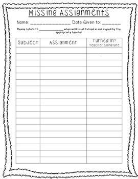 Missing Assignment Chart Teaching Life Skills Teacher Forms Kids