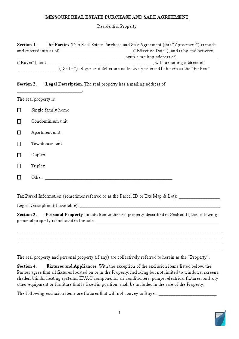 Missouri Real Estate Purchase Agreement 1