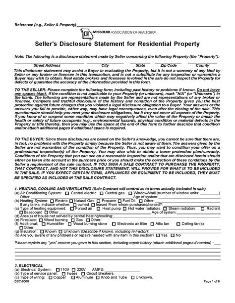 Missouri Residential Real Estate Sales Disclosure Statement Missouri