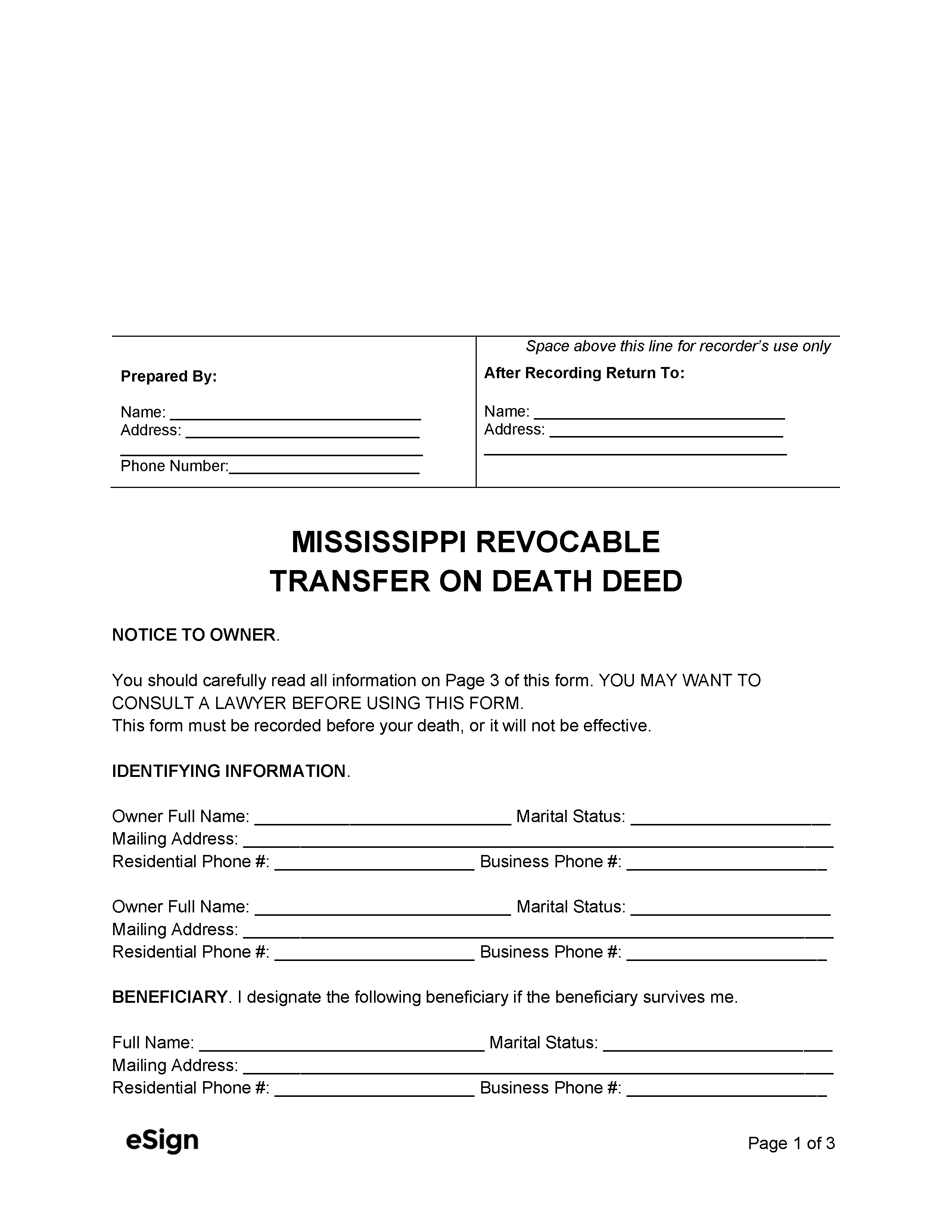 Missouri Transfer On Death Deed Form Printable