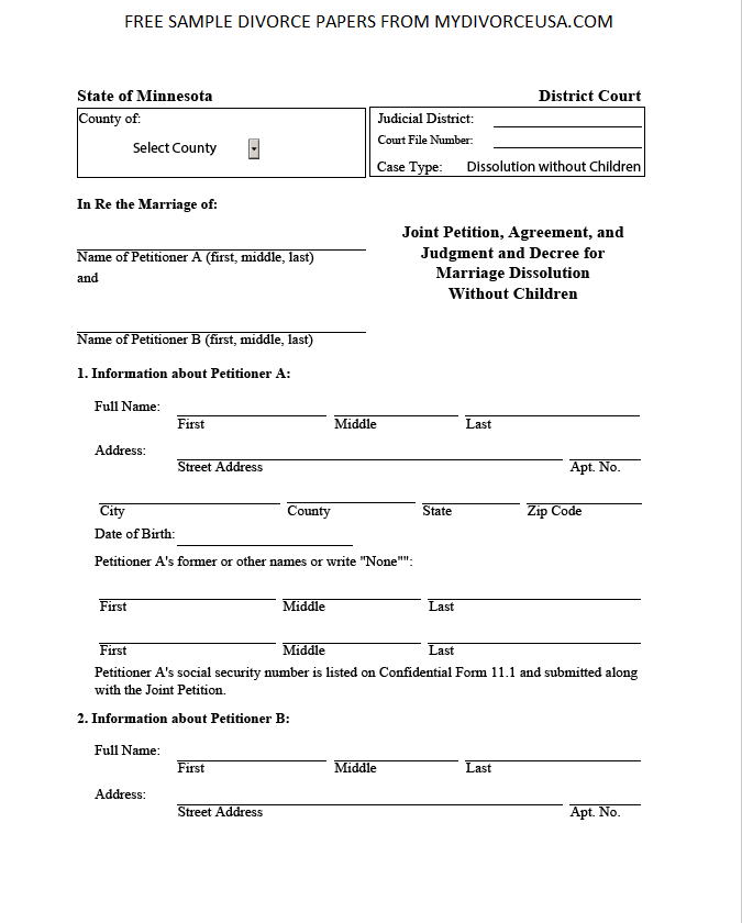 Mn Divorce Forms Printable Universal Network Printable Divorce Papers