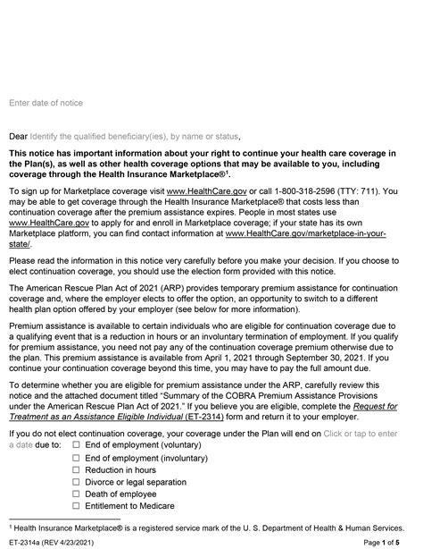 Model Cobra Subsidy Notice Etf