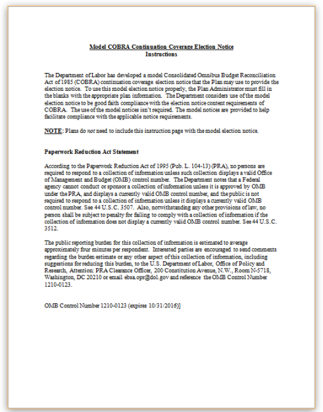 Model General Notice Of Cobra Continuation Coverage Rights Cobra