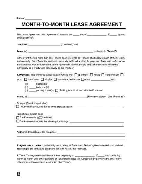 Month To Month Template Free Free Printable Basic Rental Agreement