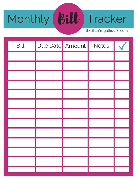 Monthly Bill Tracker Printable The Little Frugal House