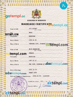 Morocco Marriage Certificate Psd Template Fully Editable