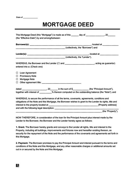 Mortgage Deed Free Sample Template Word And Pdf