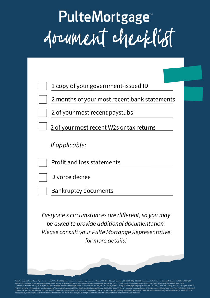 Mortgage Document Checklist Pdf Pulte Mortgage Education Corner