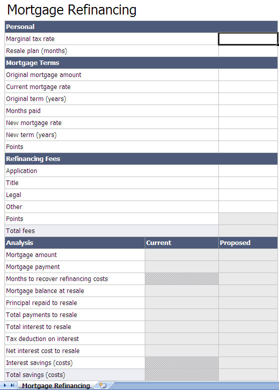 Mortgage Refinance Calculator Excel Spreadsheet