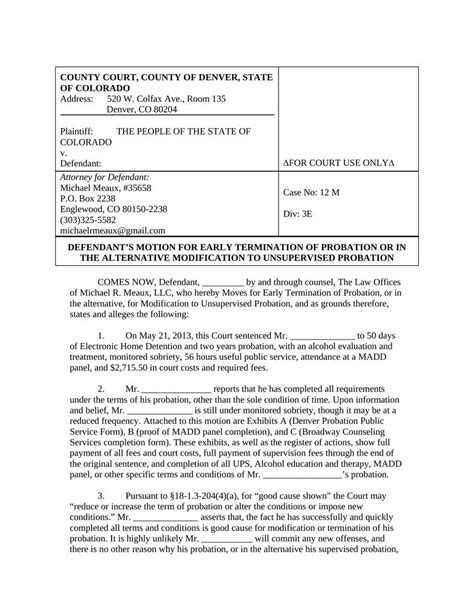 Motion For Early Termination Of Probation Template