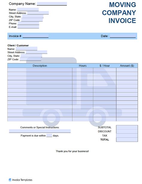 Moving Company Invoice Template Free Parahyena