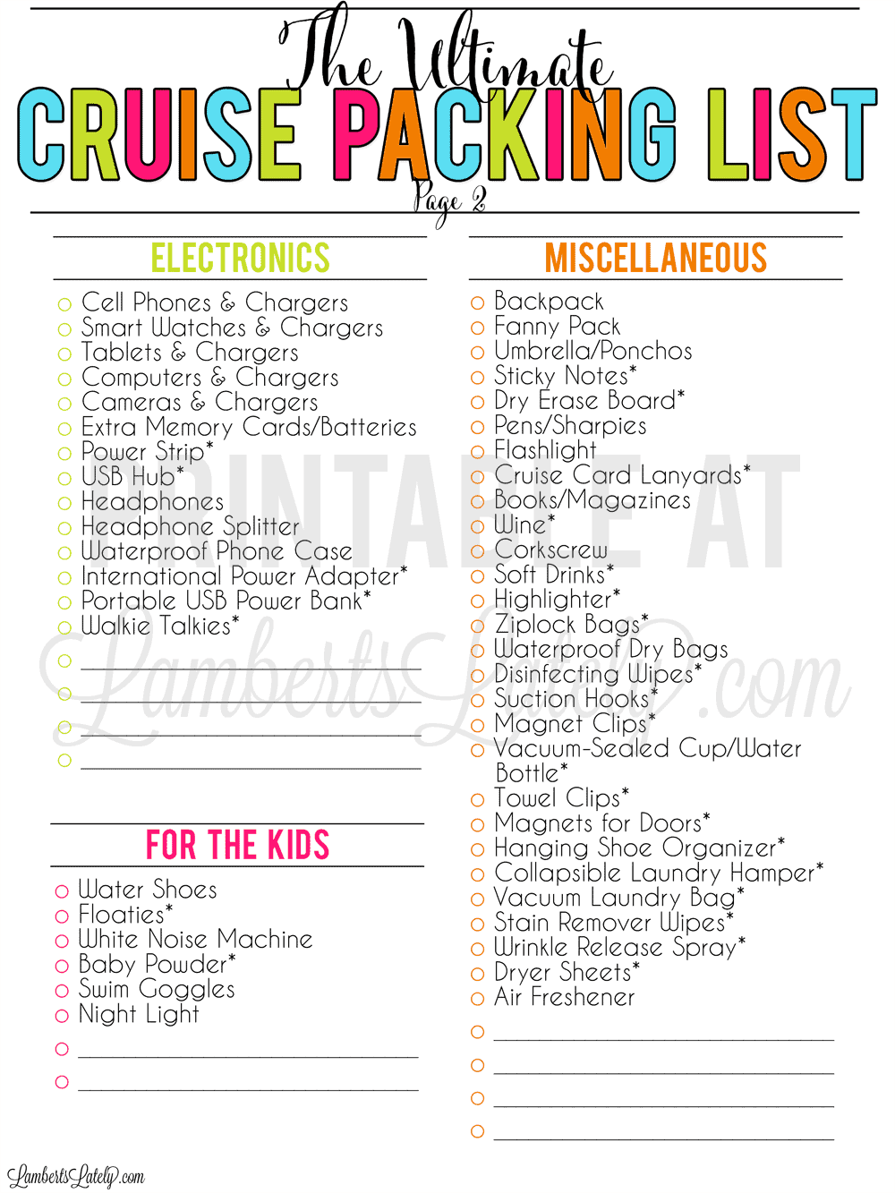 Msc Cruise Packing List Custom Printable Checklist