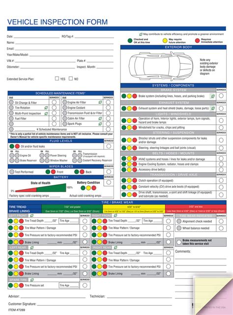 Multi Point Vehicle Inspection Form Us Auto Supplies Us Auto Supplies