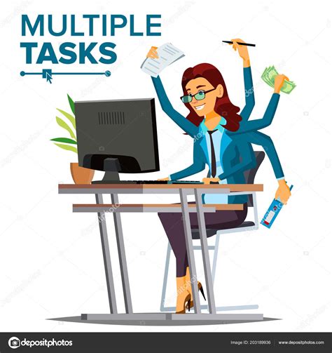 Multiple Tasks Business Woman Vector Stock Vector Colourbox