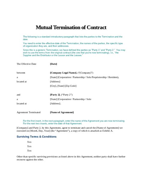 Mutual Termination Of Contract Template Download 456 Hr Templates In Microsoft Word Apple