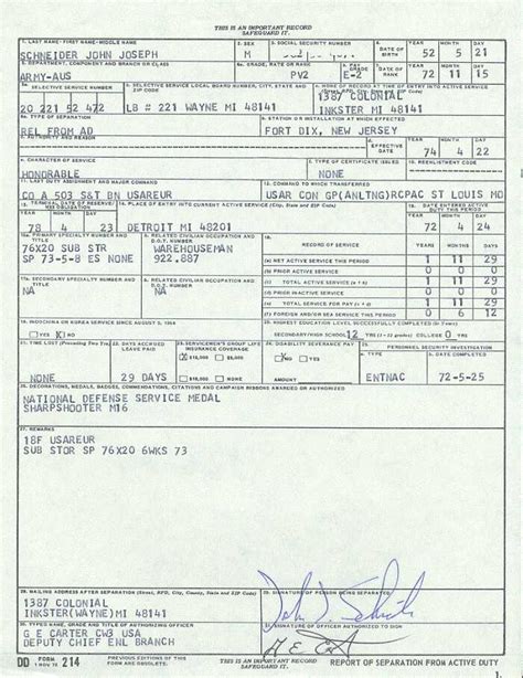 My Dd Form 214 Honorable Discharge From The U S Army