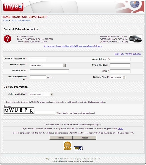 Myeg Eservices Renew Vehicle Road Tax At Jabatan Pengangkutan Jalan Jpj Online Malaysia