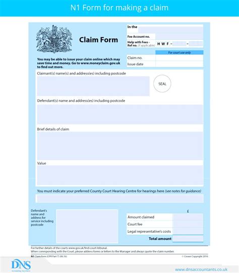 N1 Form Preparatory N1 Claim Form Cpr Part 7 06 Crown Copyright